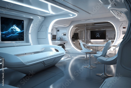 Step into the future with a visionary sci fi futuristic room blending cutting edge technology and sleek aesthetics  a perfect fusion of form and function. Ai generated
