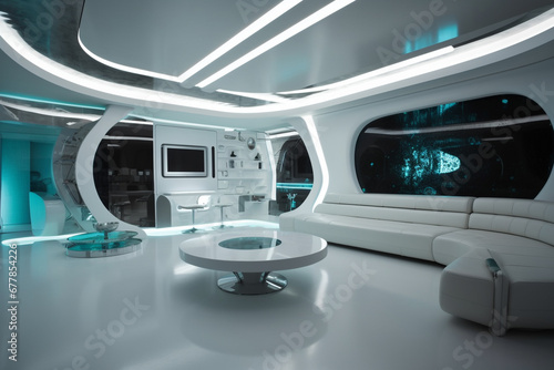 Step into the future with a visionary sci fi futuristic room blending cutting edge technology and sleek aesthetics, a perfect fusion of form and function. Ai generated