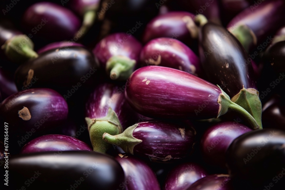 Eggplant harvest in an aboveground greenhouse. Generative AI. Eggplant harvest in an aboveground greenhouse. Generative AI.