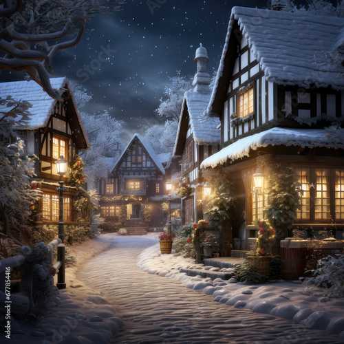 Winter Wonderland: Snowfall Adorning Houses Along the Cozy Street