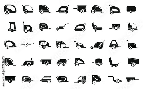 Bike trailer icons set simple vector. Cargo cycle family. Life ride