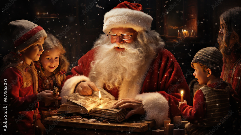 Santa Claus Reading to Kids