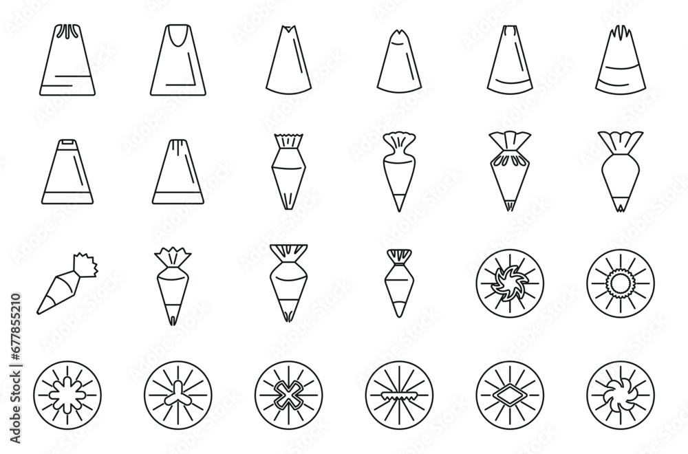Icing nozzles icons set outline vector. Cake decoration. Tip frosting icing - obrazy, fototapety, plakaty 
