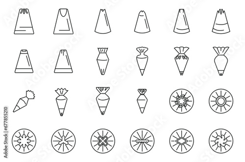 Icing nozzles icons set outline vector. Cake decoration. Tip frosting icing photo