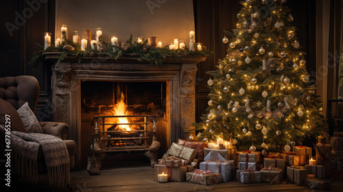 fireplace with christmas tree