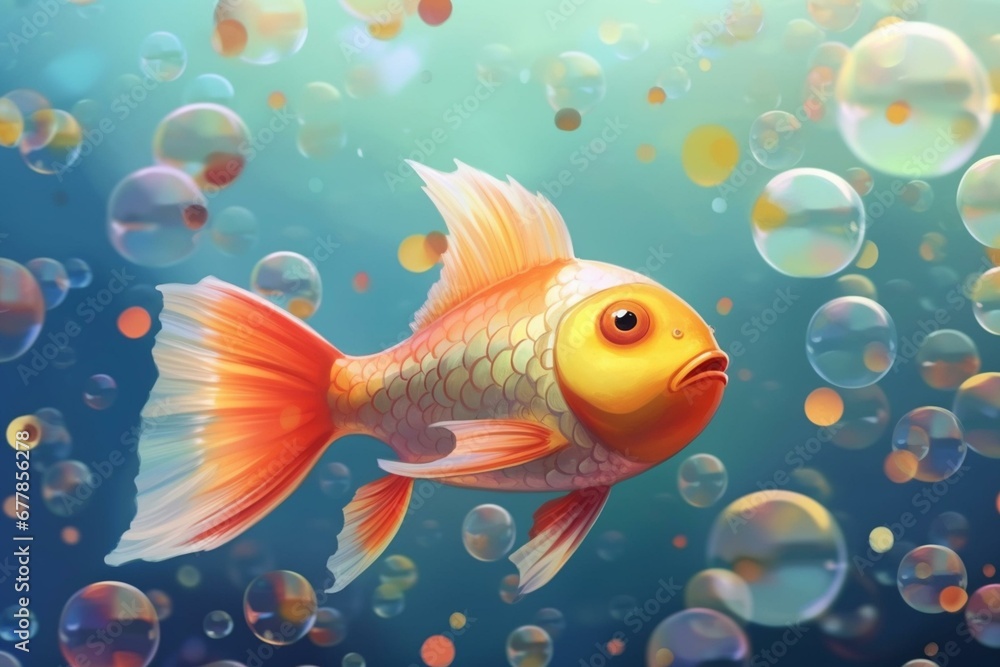 Colorful fish swimming among bubbles, evoking a sense of freedom and self-reliance. Generative AI