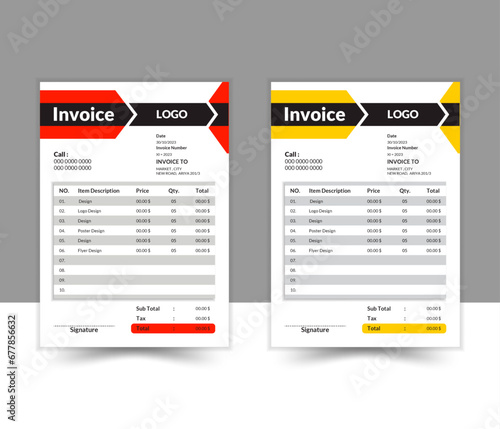 clean invoice template vector design, color invoice template, Professional and modern invoice template