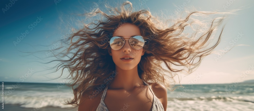 The retro luxury beach portrait captured a cute girl with flowing hair embodying the beauty and fashion of summer as people enjoyed the sea and embraced the ocean lifestyle The retro luxury beach portrait captured a cute girl with flowing hair embodying the beauty and fashion of summer as people enjoyed the sea and embraced the ocean lifestyle