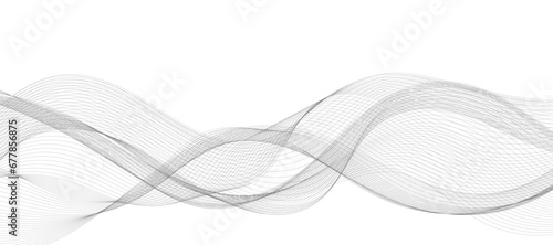 Abstract wave element for design. Digital frequency track equalizer. Stylized line art background. Vector illustration. Wave with lines created using blend tool. Curved wavy line, smooth stripe. © VectorStockStuff