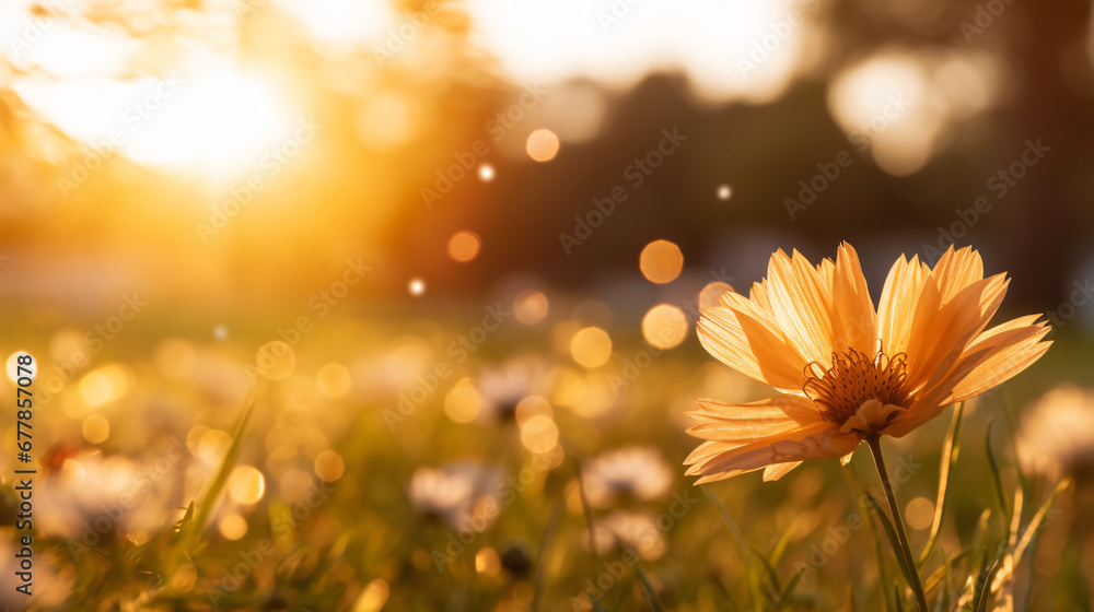 Closeup of flowers in the meadow at sunset. Closeup of flowers in the meadow at sunset.