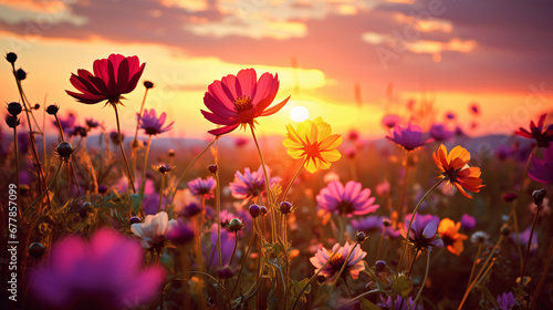 Closeup of flowers in the meadow at sunset. © Framefolio