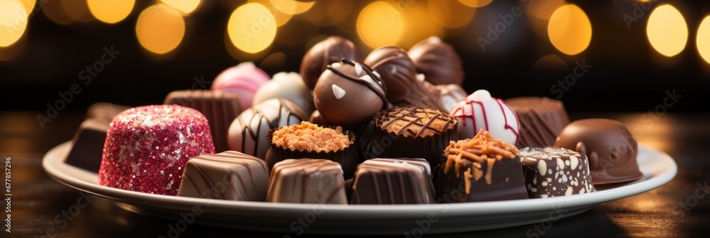 An assortment of chocolates presented on a platter