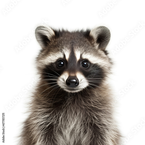 Cute racoon portrait isolated on white background