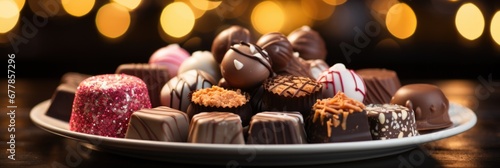 An assortment of chocolates presented on a platter