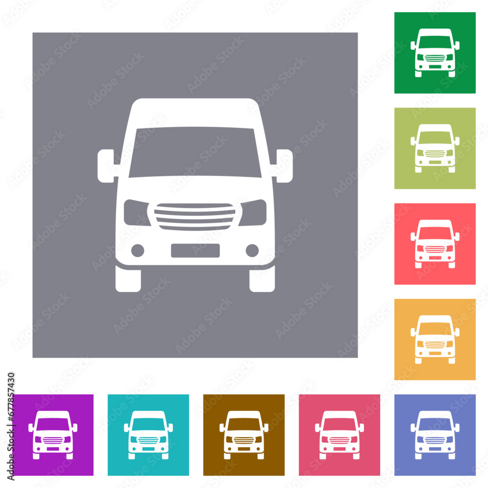 Van front view square flat icons Van front view square flat icons