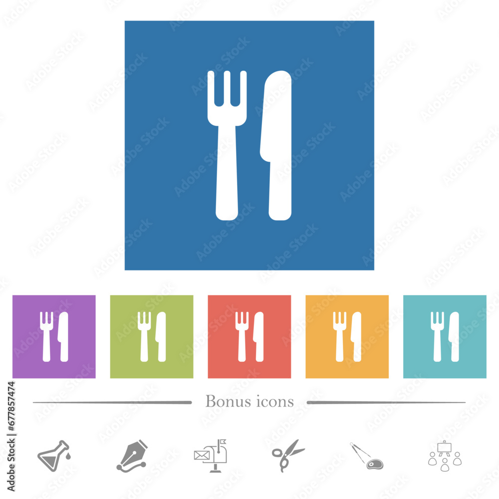 Cutlery flat white icons in square backgrounds Cutlery flat white icons in square backgrounds