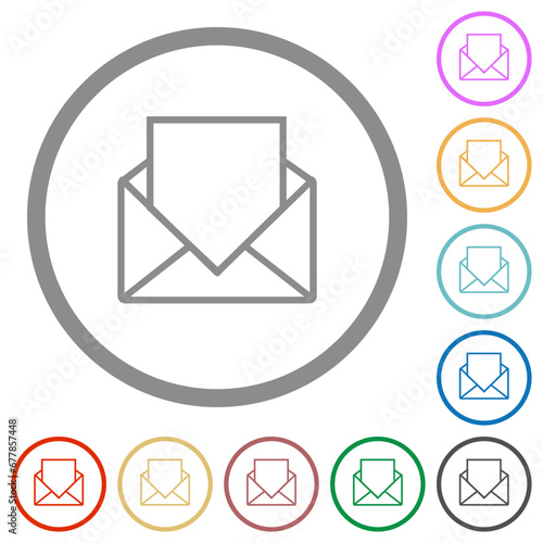 Open mail with blank letter outline flat icons with outlines photo