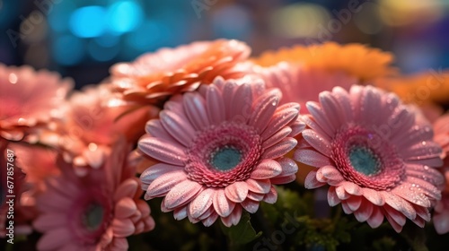 Beautiful pink gerbera flowers with bokeh background. Springtime Concept. Valentine s Day Concept with a Copy Space. Mother s Day