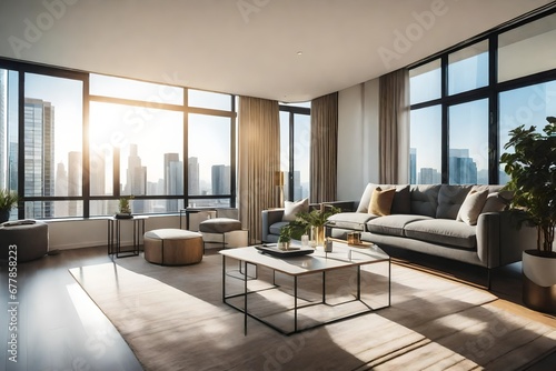 The pristine, sunlit interior of a high-rise apartment showcasing contemporary living © Fahad