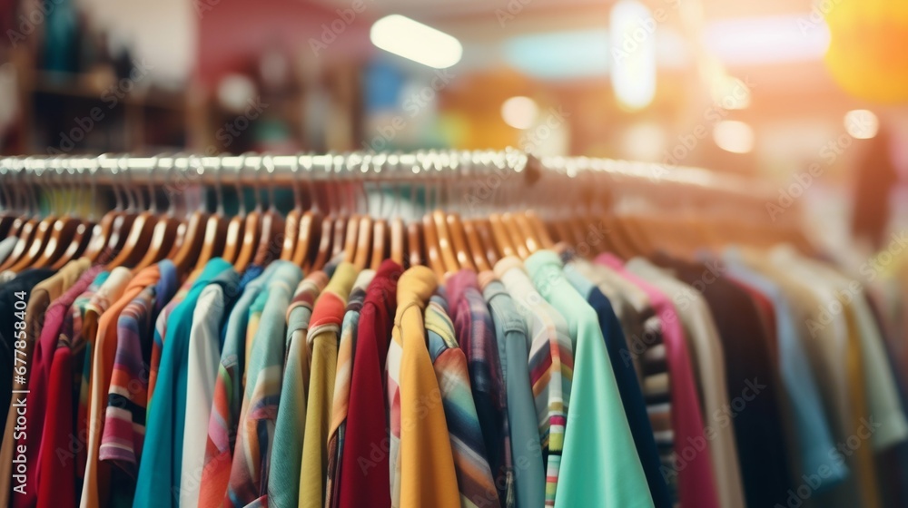 Blurred Background of a Bustling Charity Shop: Thrift Store Scene. Generative ai Blurred Background of a Bustling Charity Shop: Thrift Store Scene. Generative ai