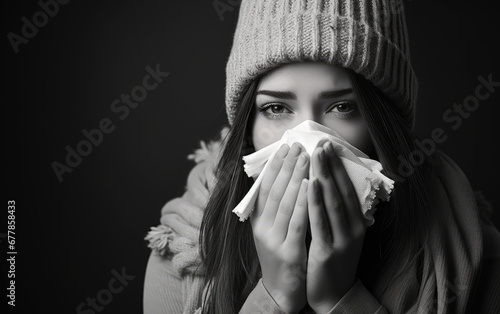 Illness woman has respiratory infection and runny nose