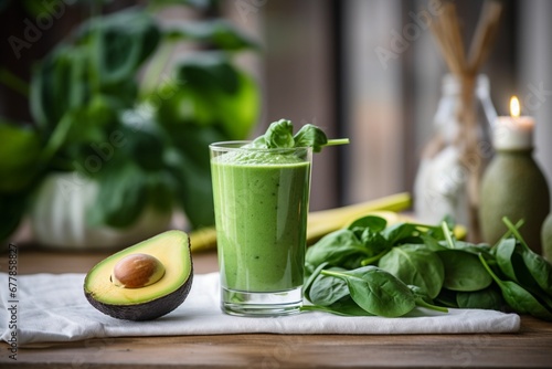  Fresh Avocado Juice with Mint, A Vibrant and Healthy Blend Against a Blurred Home Background