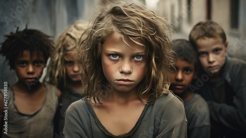 Group of Homeless Young People on the Street: Urban Life Realities. Generative ai