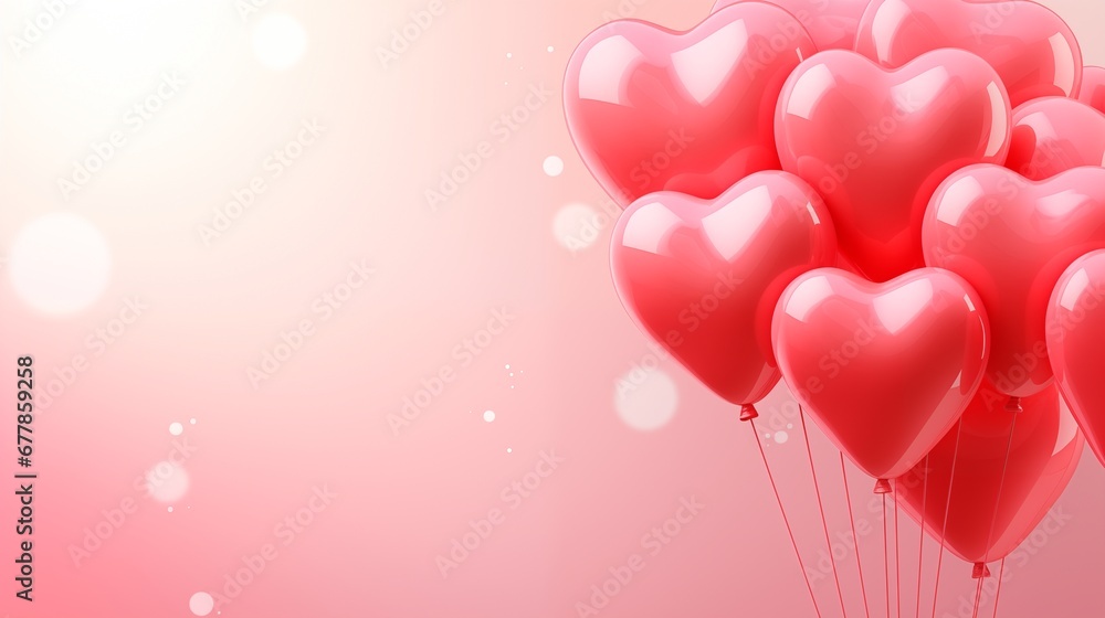 Background of red heart-shaped balloons with copy space