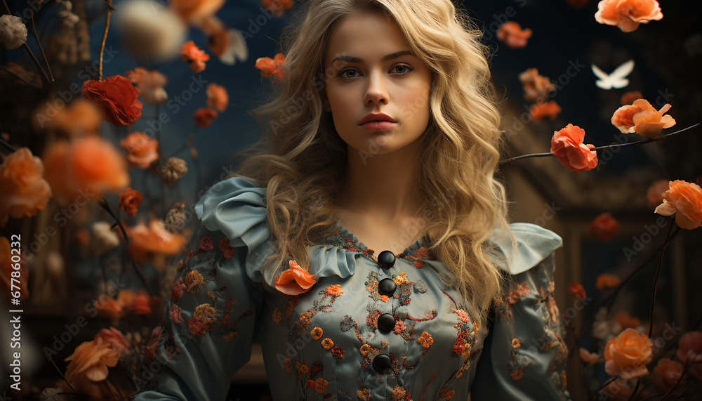 A beautiful young woman with blond hair and a cute smile generated by AI A beautiful young woman with blond hair and a cute smile generated by AI