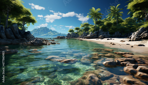 Tranquil scene of a tropical coastline beauty generated by AI