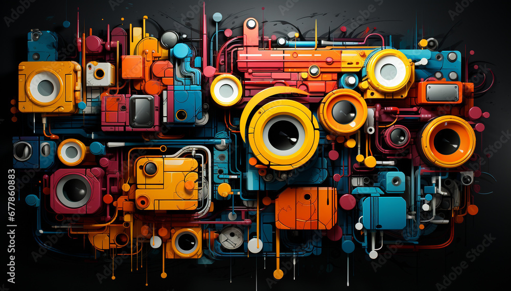 Abstract backdrop with modern technology, speaker illustration, and design generated by AI