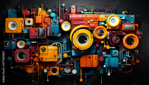 Abstract backdrop with modern technology, speaker illustration, and design generated by AI