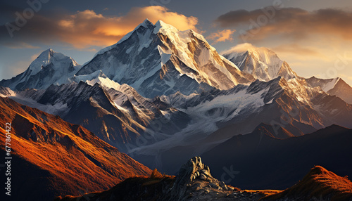 Majestic mountain peak, snow covered, hiking adventure generated by AI © Jemastock