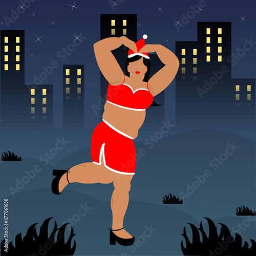 Mujer con cuerpo real, no hegemónico, festejando navidad