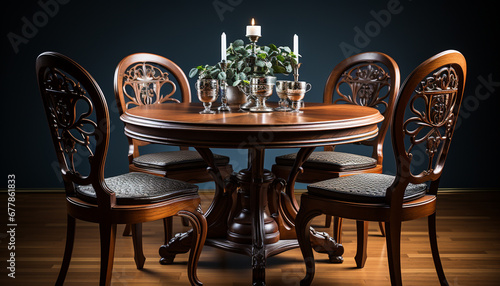 Wooden chair and table, elegant domestic room with modern design generated by AI