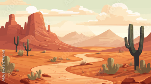 Desert landscape with mountains and sand. Vector illustration in cartoon style