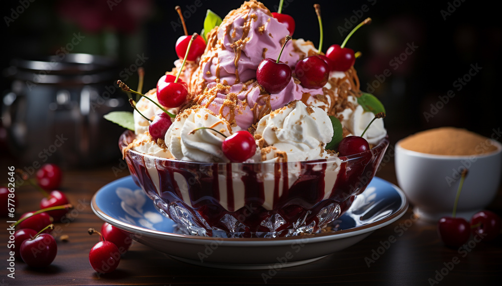 Freshness and sweetness on a berry fruit plate generated by AI Freshness and sweetness on a berry fruit plate generated by AI