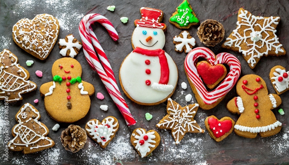 AI generated illustration of a festive selection of gingerbread cookies