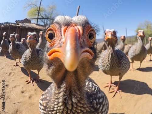 Canvas Print A close-up of the face of a guinea fowl looking at the camera
