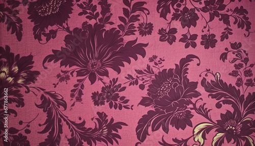 Elegant floral wallpaper with ornate baroque style and silk material generated by AI