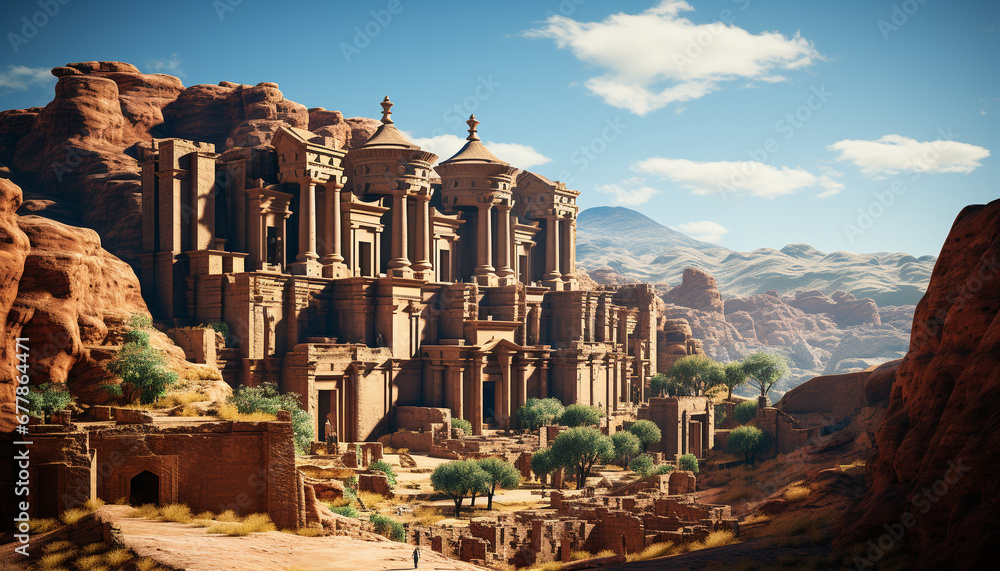 Naklejka premium Majestic sandstone monument, ancient ruin, spirituality in nature architecture generated by AI