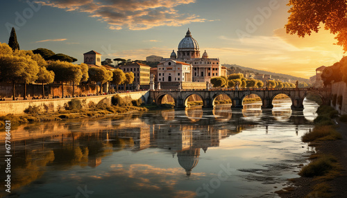 Sunset over the famous basilica reflects the spirituality of Christianity generated by AI