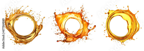 Engine oil splashes in a circular shape, isolated on a transparent  background.oil  Engine splash. photo