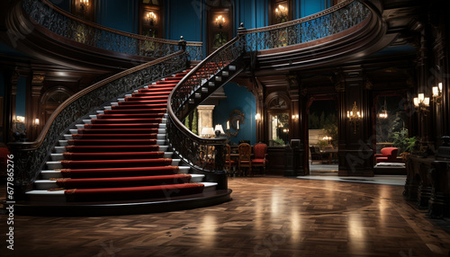 Luxury staircase illuminates elegant modern architecture in a comfortable home generated by AI