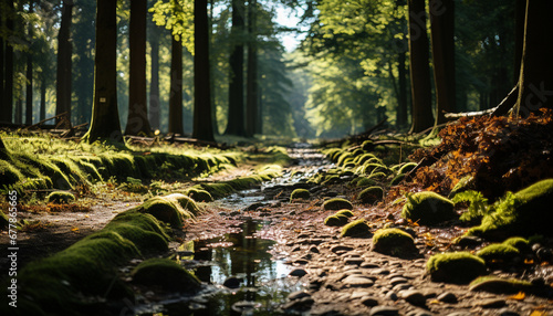 Tranquil scene of autumn forest  nature beauty generated by AI