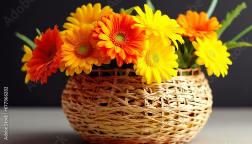 Vibrant yellow flowers in a bouquet, a gift of love generated by AI