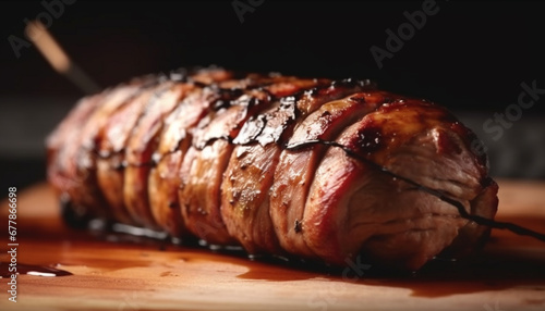 Juicy smoked fillet, grilled to perfection on rustic cutting board generated by AI photo