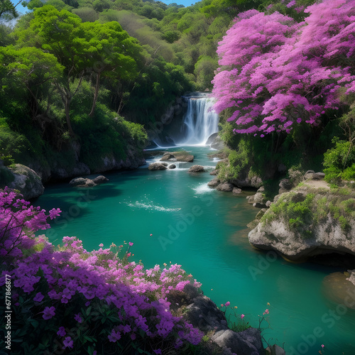 spring landscape waterfall and river