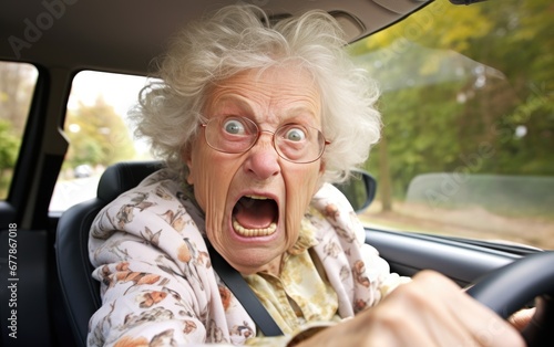 Funny grandma driving a car photo