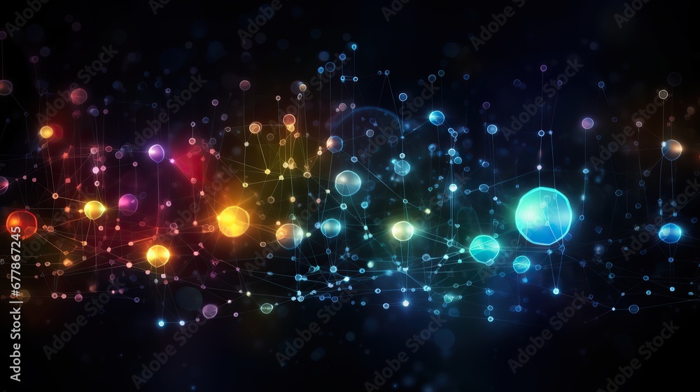 Big data abstract background. Technology network concept. Futuristic global database visualization. Neon multicolor effect.